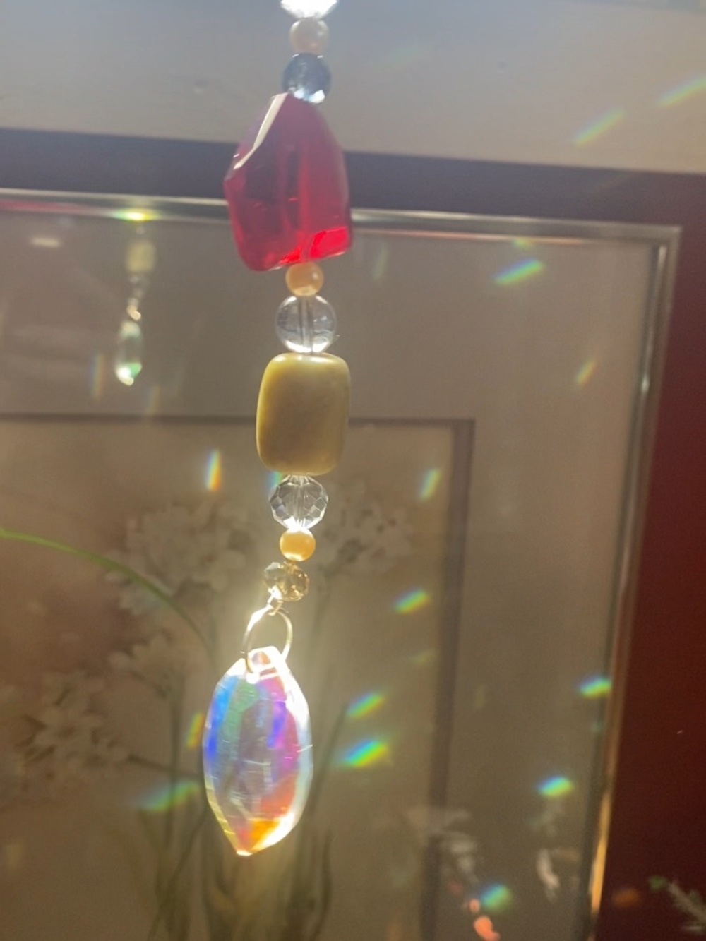 Handcrafted Crystal Sun Catchers. Crystal, Vintage Red and Cream Stones